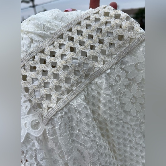 Azaka Paris white lacy crochet grecian sundress sz M/L tassels coquette - Picture 5 of 14